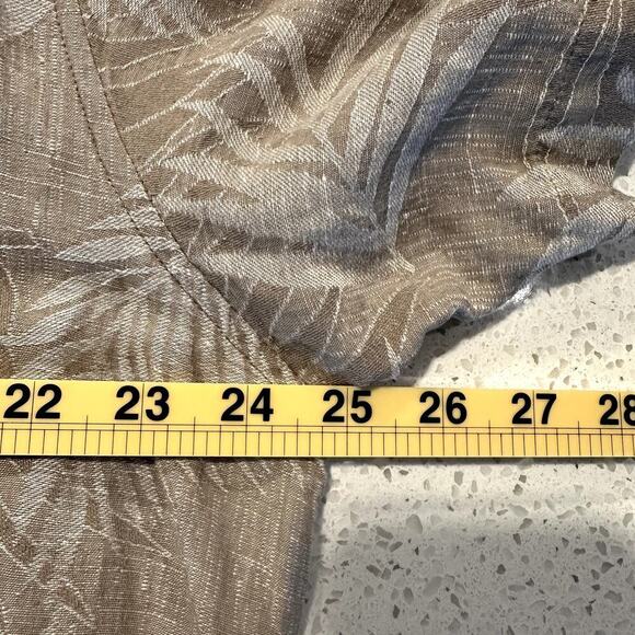 Tasso Elba Mens Linen Silk Blend Shirt XL Beige Brown Palm Leaves Button Up - Picture 6 of 7